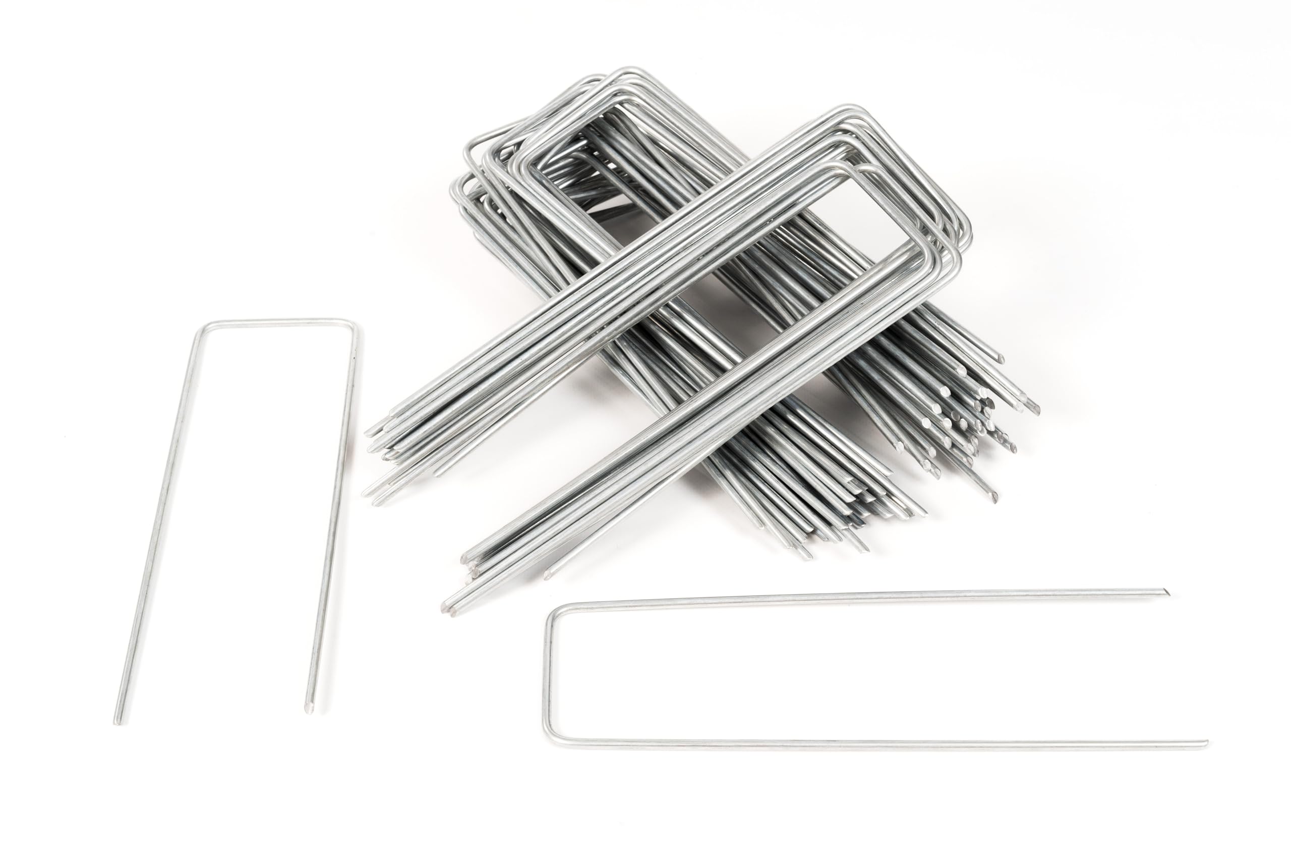 100 Picchetti Giardino Telo Pacciamatura in Acciaio Robusto Galvanizzato Ancoraggio, Ø 4 mm, 250 mm Lunghezza x 70 mm Larghezza, Picchetti a U per Reti, Recinzioni