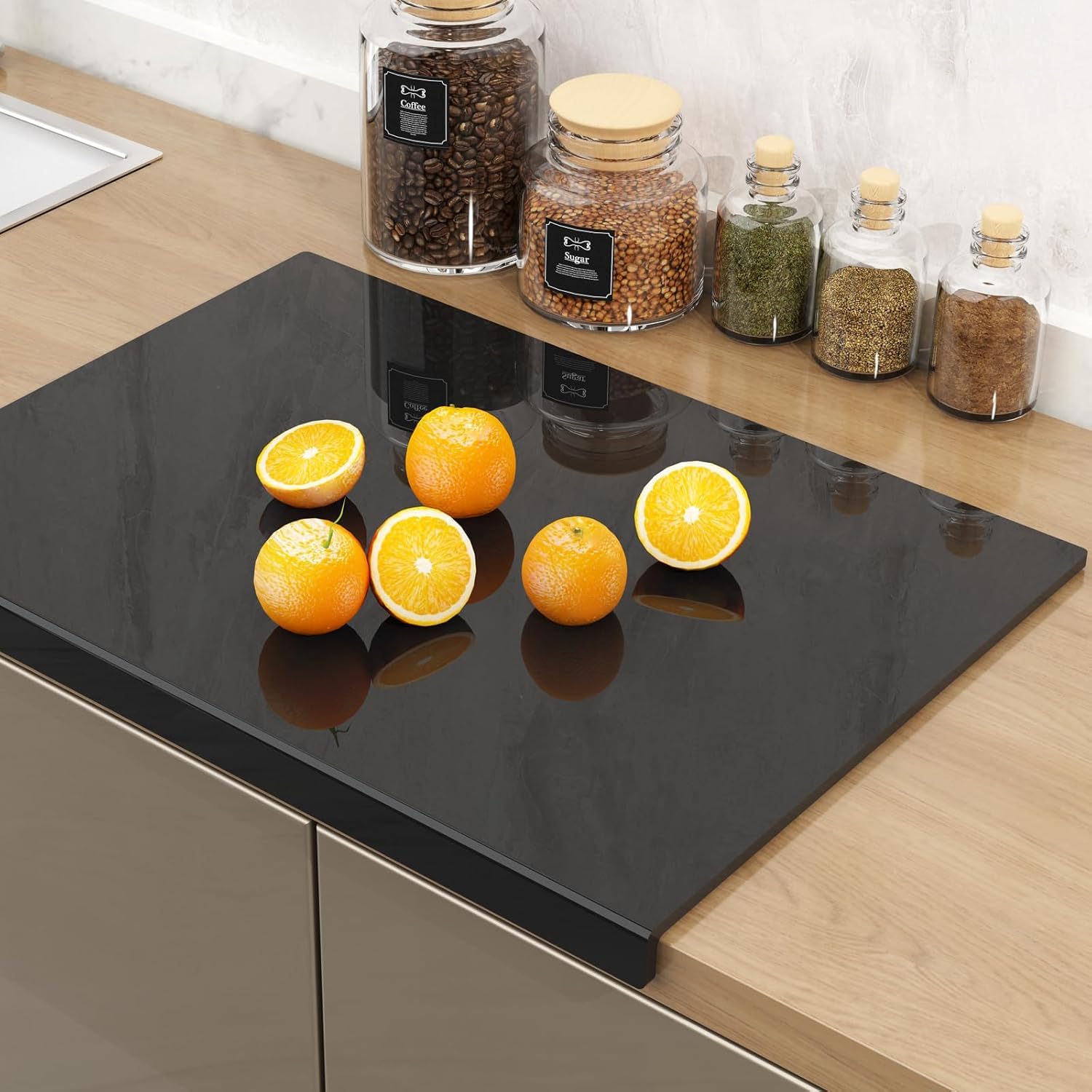 Kitchen Countertop Acrylic Cutting Boards, Thicker and More Rigid Transparent Cutting Board with Countertop Protection, Lip Design, 8 Non-Slip Pads-Ling