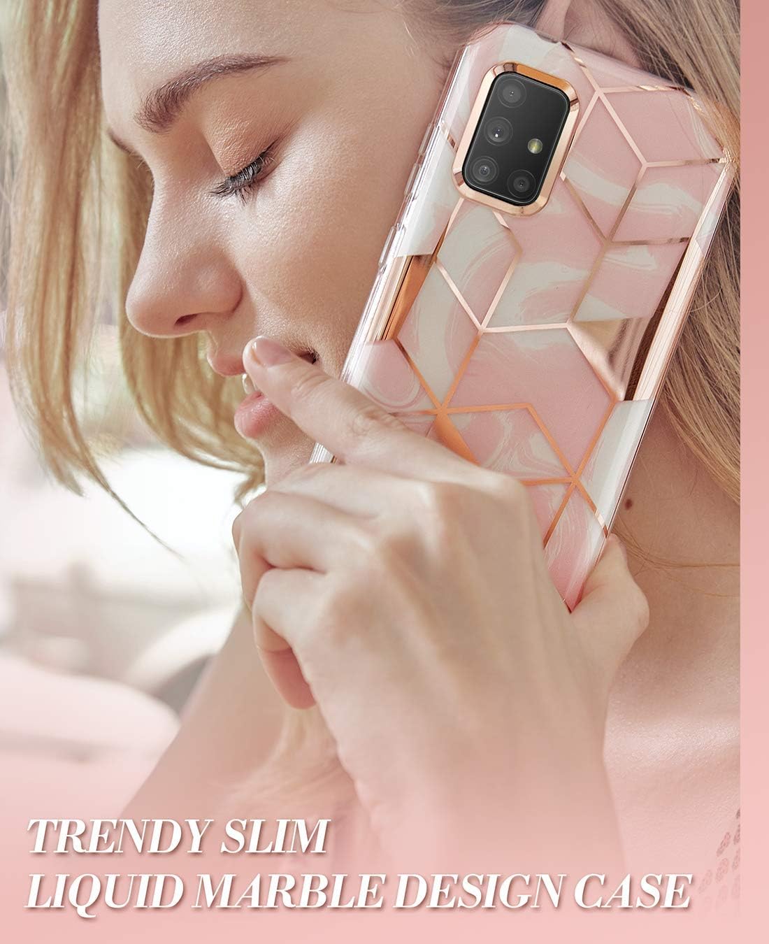 Super Sale 🛒 Popshine Marble Case for Samsung Galaxy A71 5G UW (Verizon Version), [Not Fit Galaxy A71 4G and A71 5G] Premium Hybrid Full Body Protective Flexible Case, Built-In-Screen Protector, Liquid Marble Pink