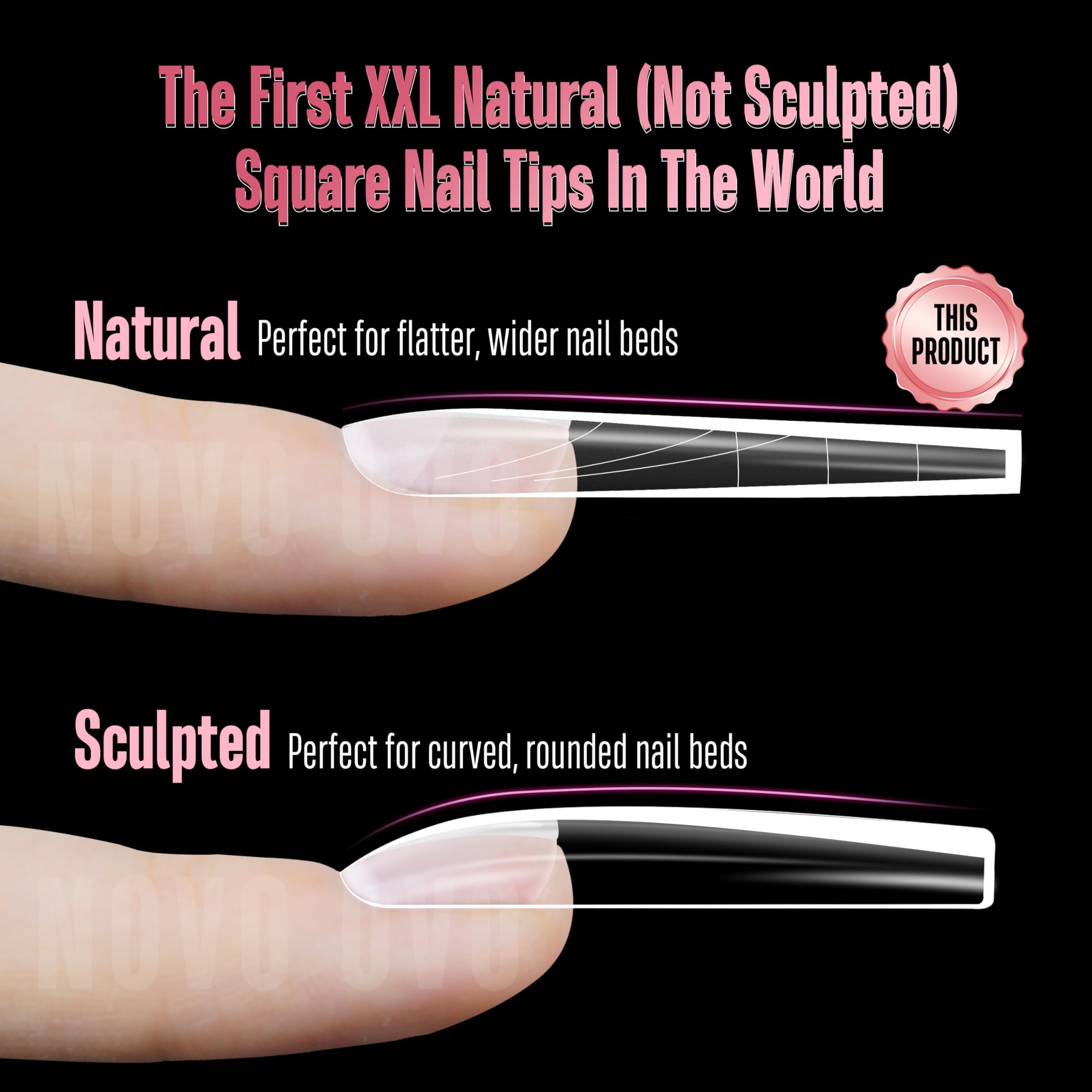 NOVO OVO XXL Sharp Square Natural (not Sculpted) Nail Tip, Extra Thick False Nails Press on - Image 3