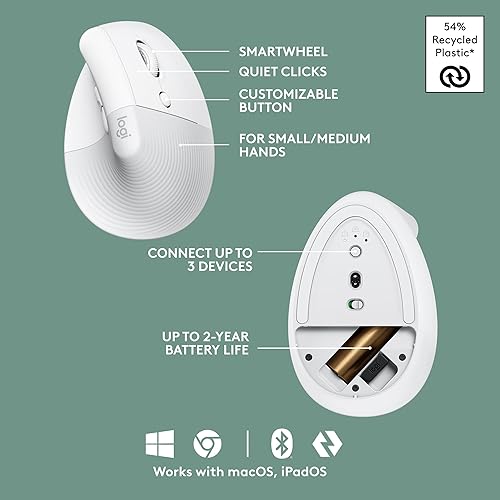 Miniatura 7 de Logitech Wave Keys - Teclado ergonómico inalámbrico con reposamanos acolchado para múltiples sistemas operativos + mouse Lift ergonómico vertical,