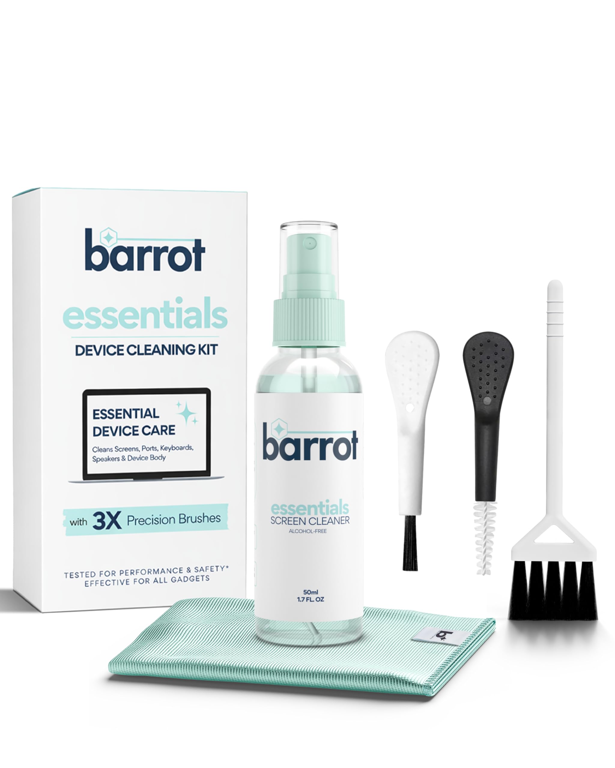BARROT Elements Laptop & Mobile Cleaning Kit | Designed for Laptops, Mobiles, Tablets, Camera Lenses, Earbuds & More | Includes 100ml Screen Cleaner, Soft Nylon Brush, 20x20CM Premium Microfiber-image-6