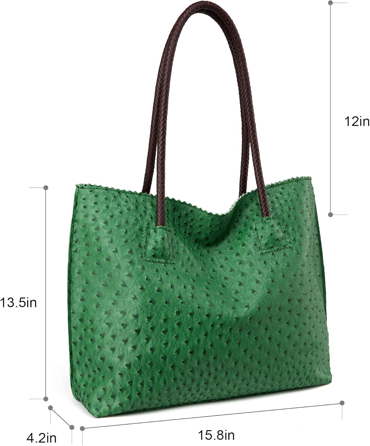 Milan Chiva Leather Tote Bag for Women with Zipper Large Ostrich Hobo