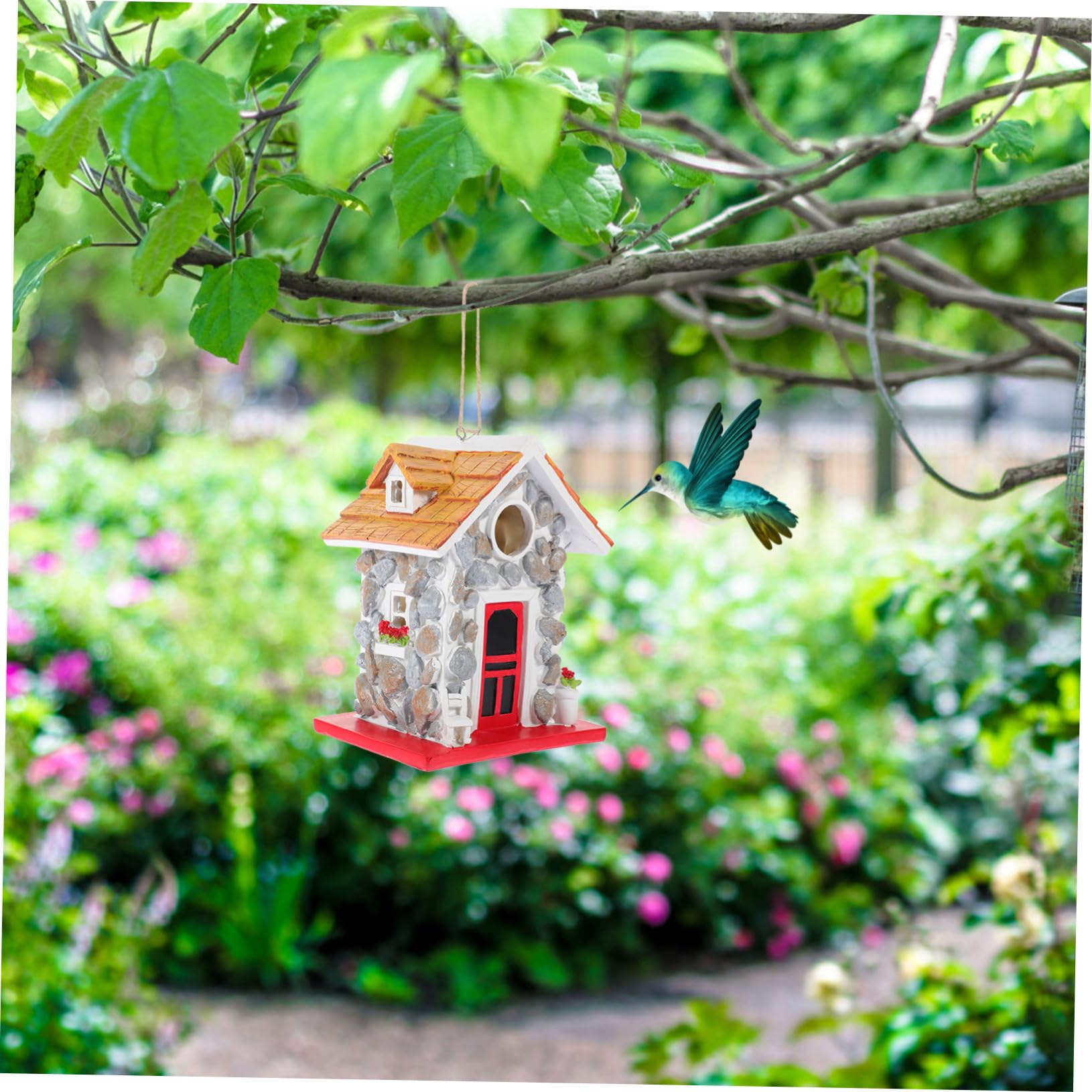 Robustes Kunstharz-Vogelhaus zum Aufhängen Garten, dekorative Nesthütte aus Stein, die einen sicheren Unterschlupf Nistplatz bietet. Vogelhaus-Ornament im Freien für den Naturschutz und