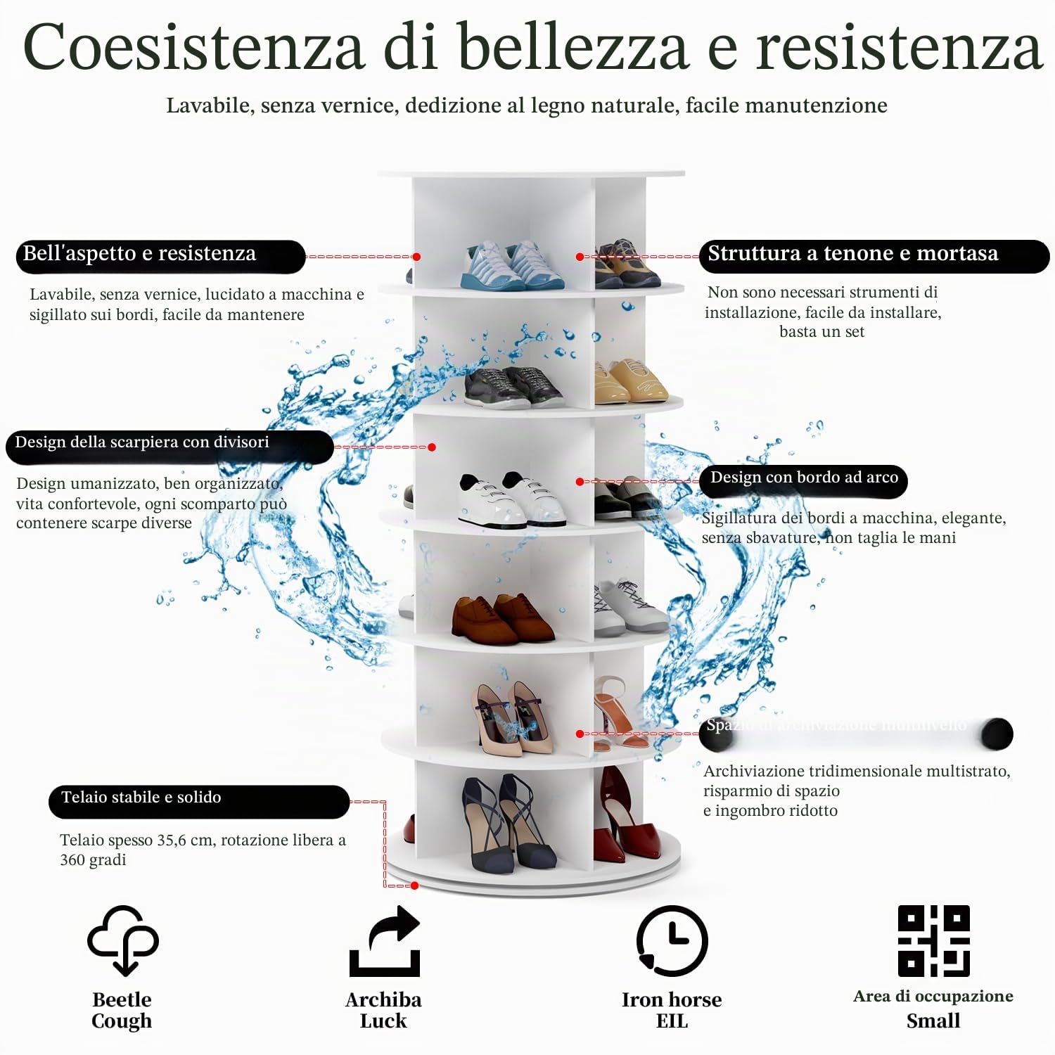 PTUWODS Scarpiera Girevole a 360 Gradi, Giostra Rotonda, Borsa Verticale, Organizzazione Scarpiera (Bianco, 5 Piani)