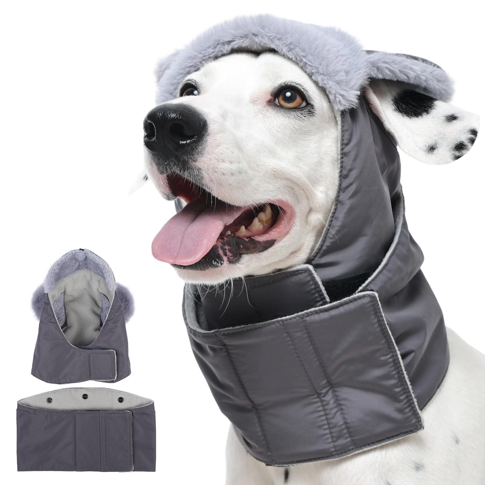 Kuoser Hundemütze mit Snood 2-in-1, Wasserdichter Winter Hunde Mütze mit Faltbarem Flauschrand, Hundemütze mit Ohrenlöchern, Welpen Hundeschal Wintermütze für Kleine Mittelgroße Große Hunde