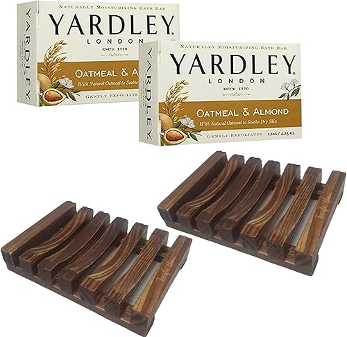 Jaboneras para barra de jabón, regalos para ella, paquete 2 yardas de avena y almendras en barra de jabón para mujeres con 2 soportes de jabón de