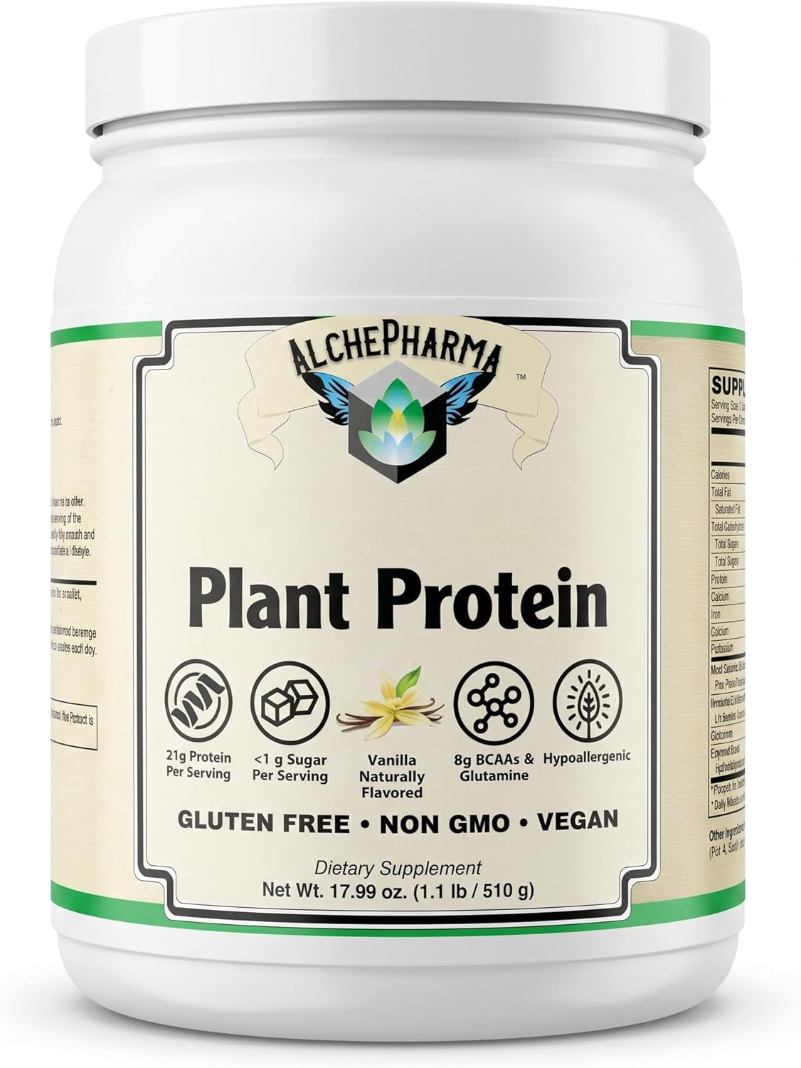Plant Protein (Premium Blend) - No Soy, Hypoallergenic, No Grit (Featuring Omega 3 Rich Sacha Inchi and Chia) - 1.1 lb (510G) - Vanilla
