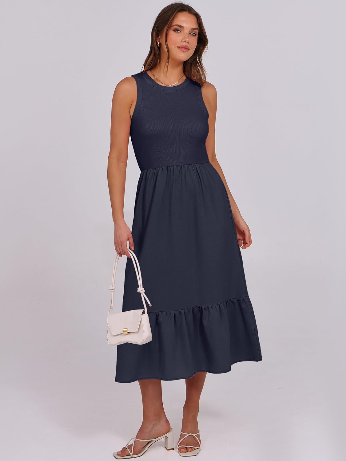 ANRABESS Women Midi Dresses 2026 Summer Casual Sleeveless Sundress High Neck Tank Top Racerback Flowy Beach Dress & Pockets - Image 2