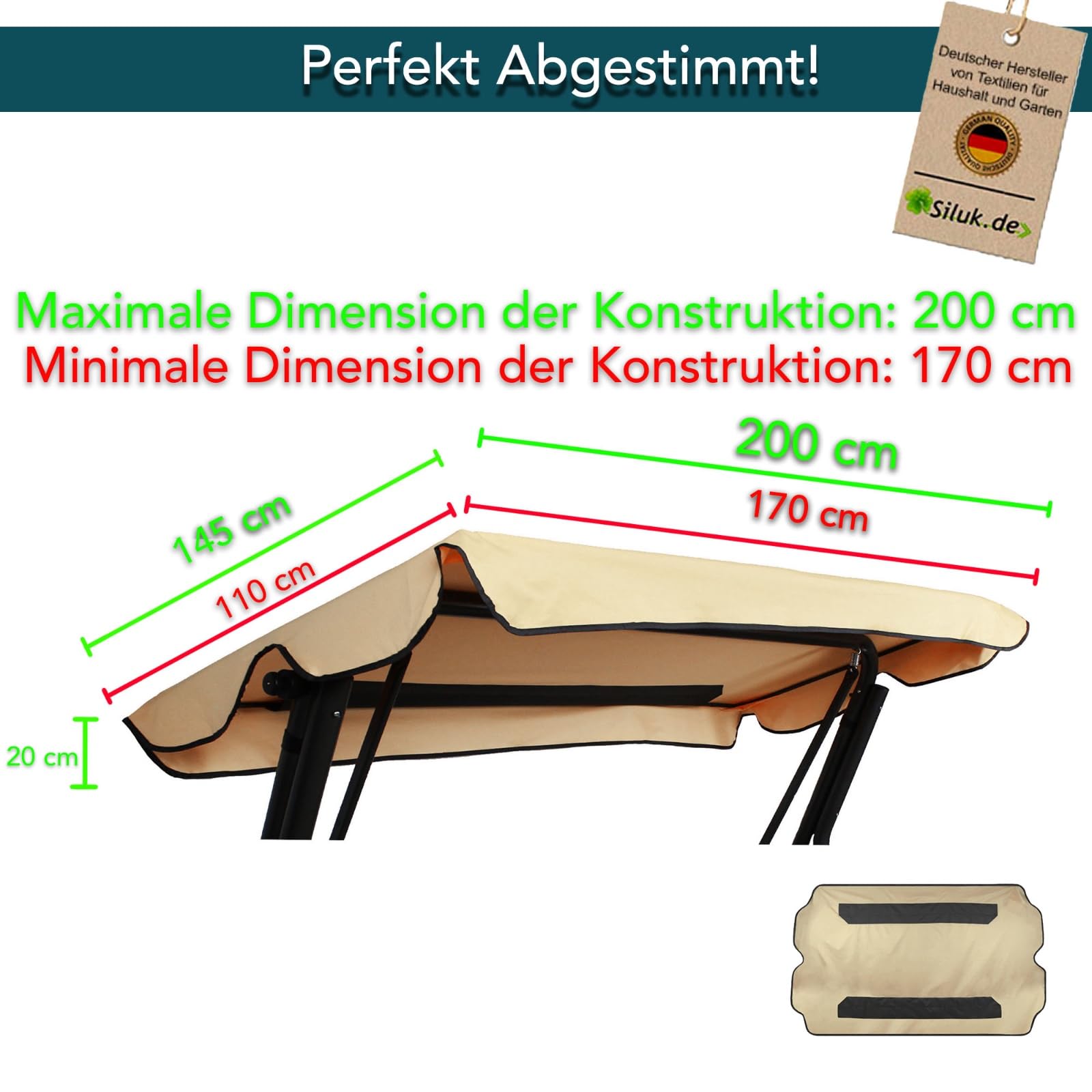 Universal Sonnendach für Hollywoodschaukel Dach-Plane für Garten-Schaukel Dachplane Ersatzdach (Beige)