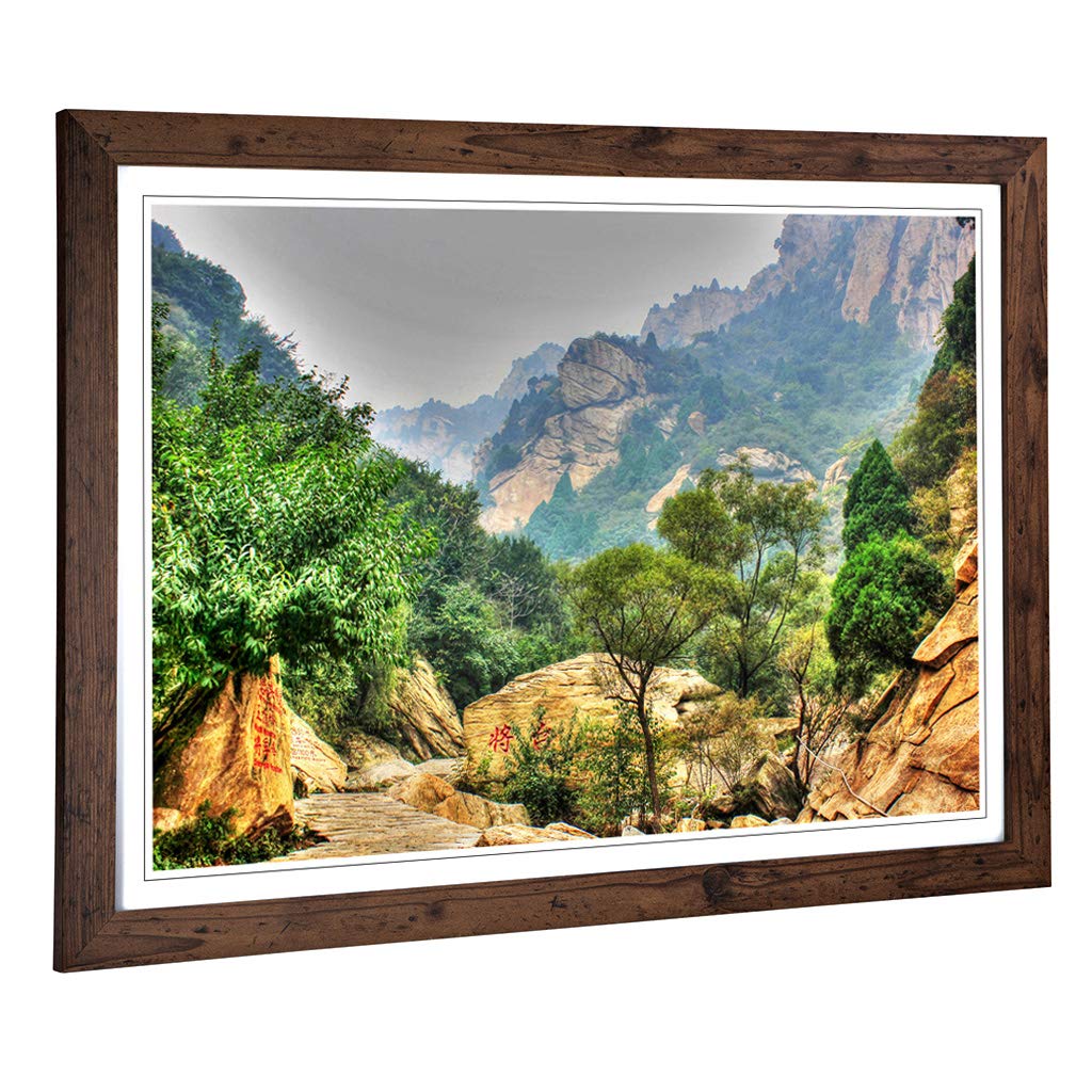 Big Box Art Framed Print of Landscape Beijing China Forest & Moutains Design | Wall Art Picture | Home Decor for Kitchen, Living Room, Bedroom, Hallway, Walnut, A2 / 24.5x18 Inch / 62x45cm