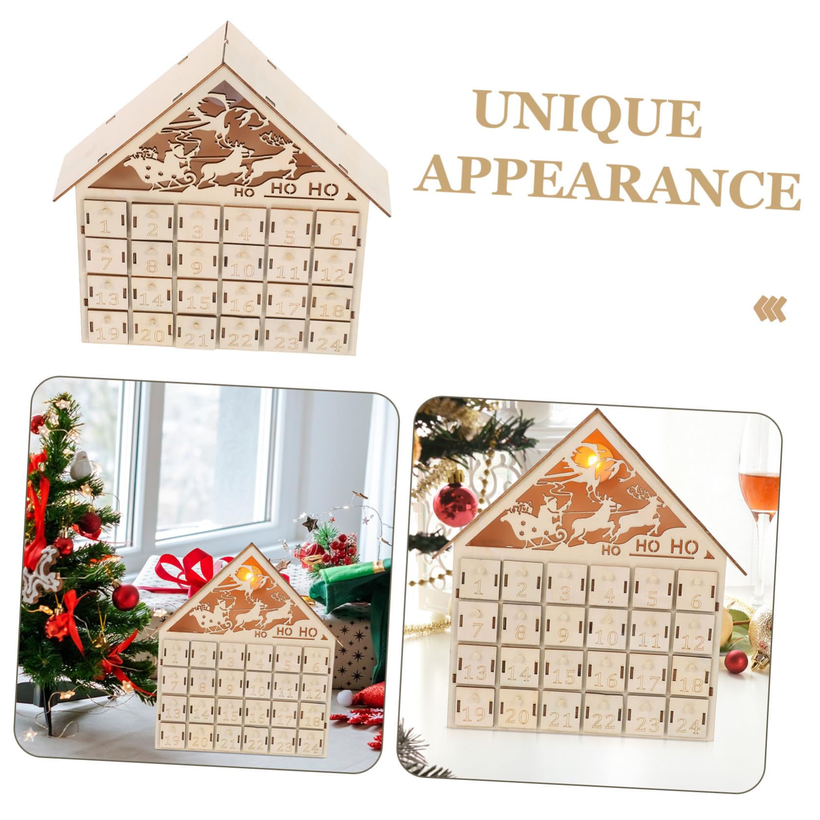 Anneome Holz Adventskalender Tage LED Beleuchtet Nachfüllbar Weihnachtscountdown Rustikales Tischdeko Festliches Dorf DIY Füllbare für Familienfreude