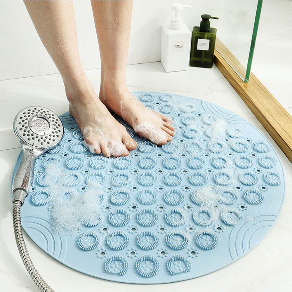 bestformebestforme Bath Shower Mats,Non Slip,Anti Mould with Drain Hole for Kids,Baby and Elderly 21 * 21 Inch (Blue)