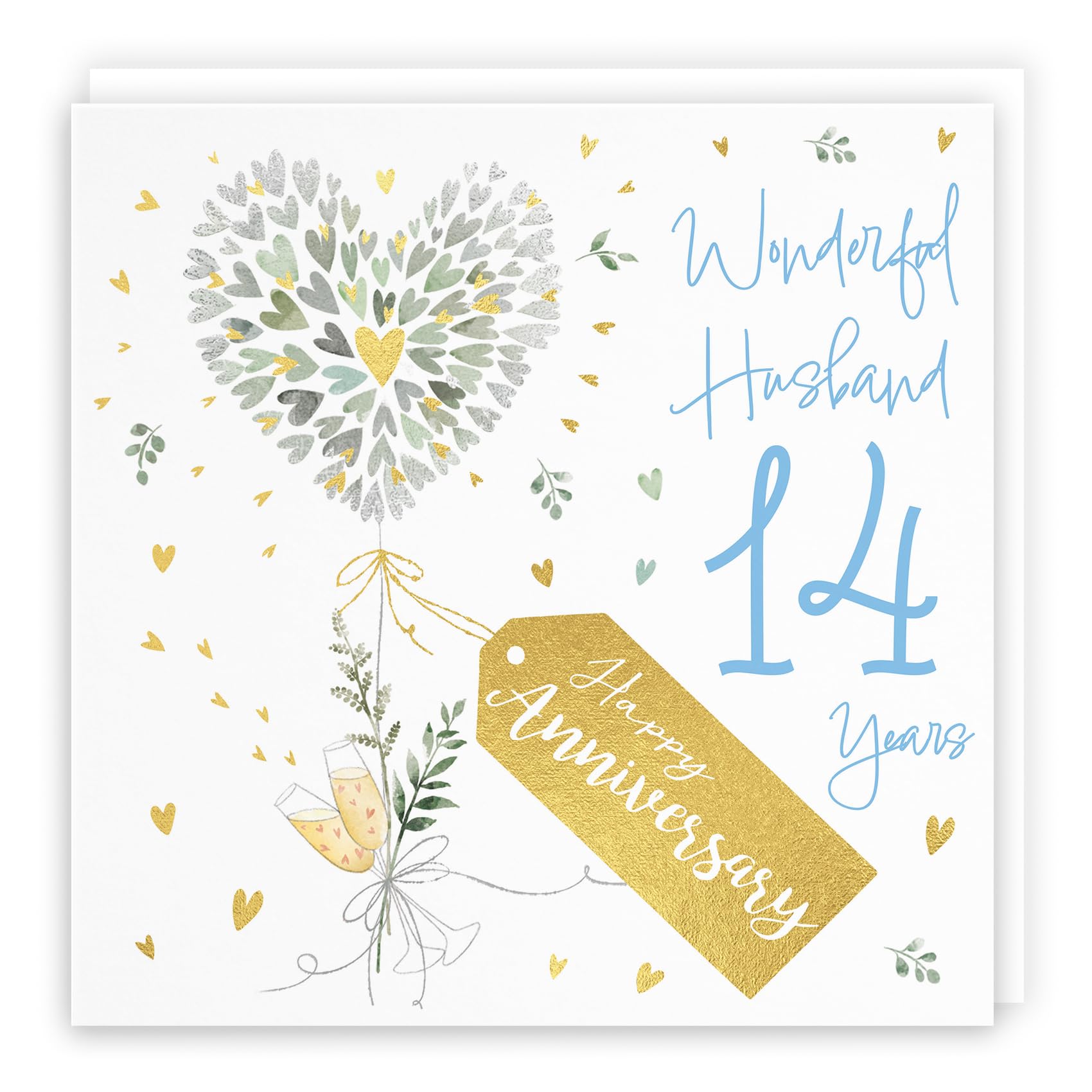 Hunts England - 14th Anniversary Card - Luxury Gold Foil Hearts for Husband - Happy Anniversary - Milo's Gallery