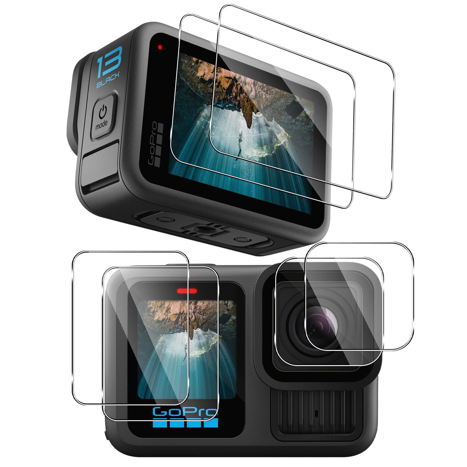Proteggi Schermo In Vetro Temperato Per GoPro Hero 8 Black, 3 Pezzi, Resistente Ai Graffi, Alta Definizione, Installazione Senza Bolle - 2