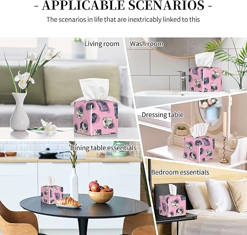 Miniatura 6 de Decorative Tissue Box Cover Square - Retro Camera Pink Print Leather Cube Tissue Box Holder Paper Case, Organizer Dispenser for Modern Home &
