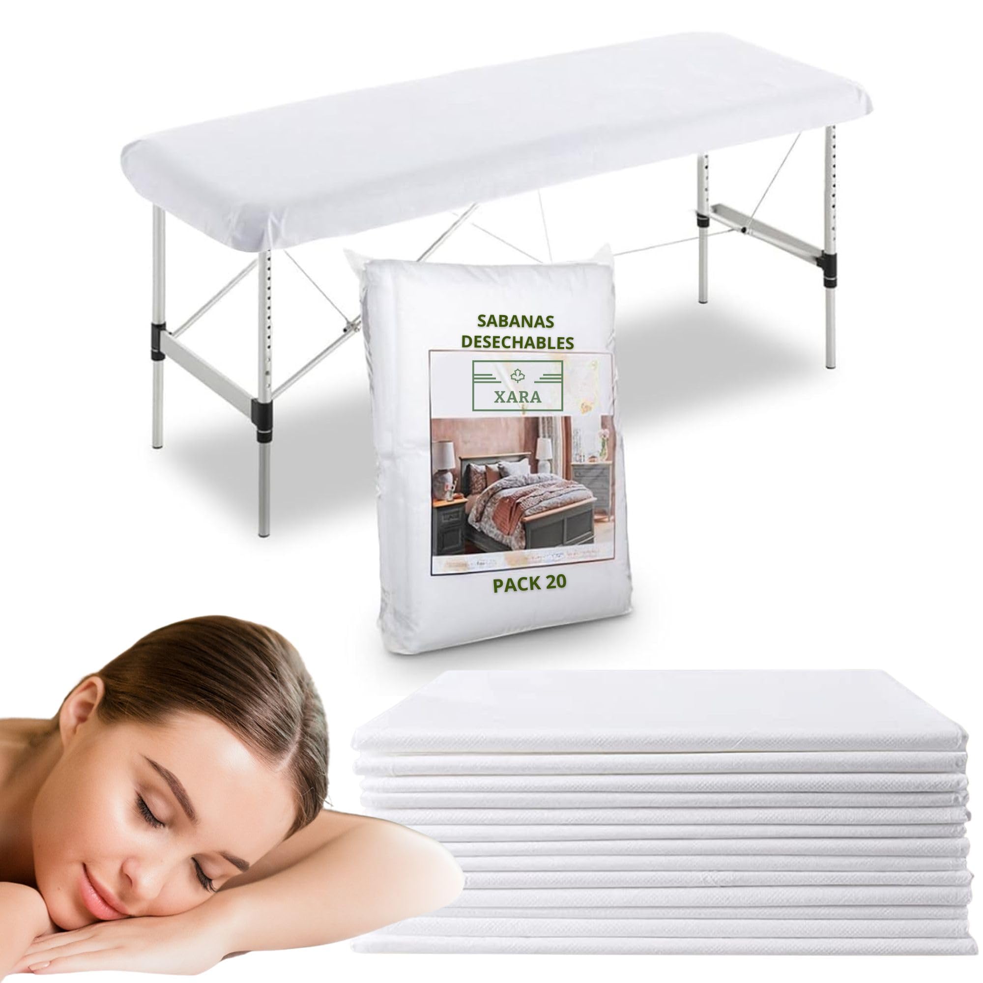 XARA - Sabanas Camilla Ajustables de TNT Sin Olores - Repele los Líquidos - Funda Camilla Masaje Ajustable 80 x 210 cm - Cubre Camillas Masajes Reciclable - Pack 20