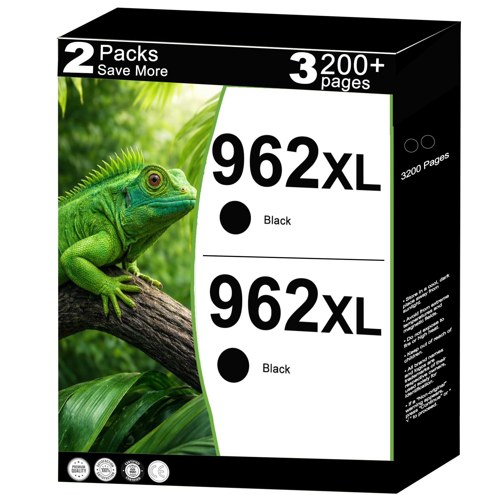 Photo 1 of 962XL Black Ink Cartridges Combo Pack Replacement for HP 962 XL Work for 9010e 9012 9020e 9019 9010 9015 9025e 9020 9018e 9018 Printers and 9025 9012e Series Printer V24.3.1 Chips (2 Pack Black)