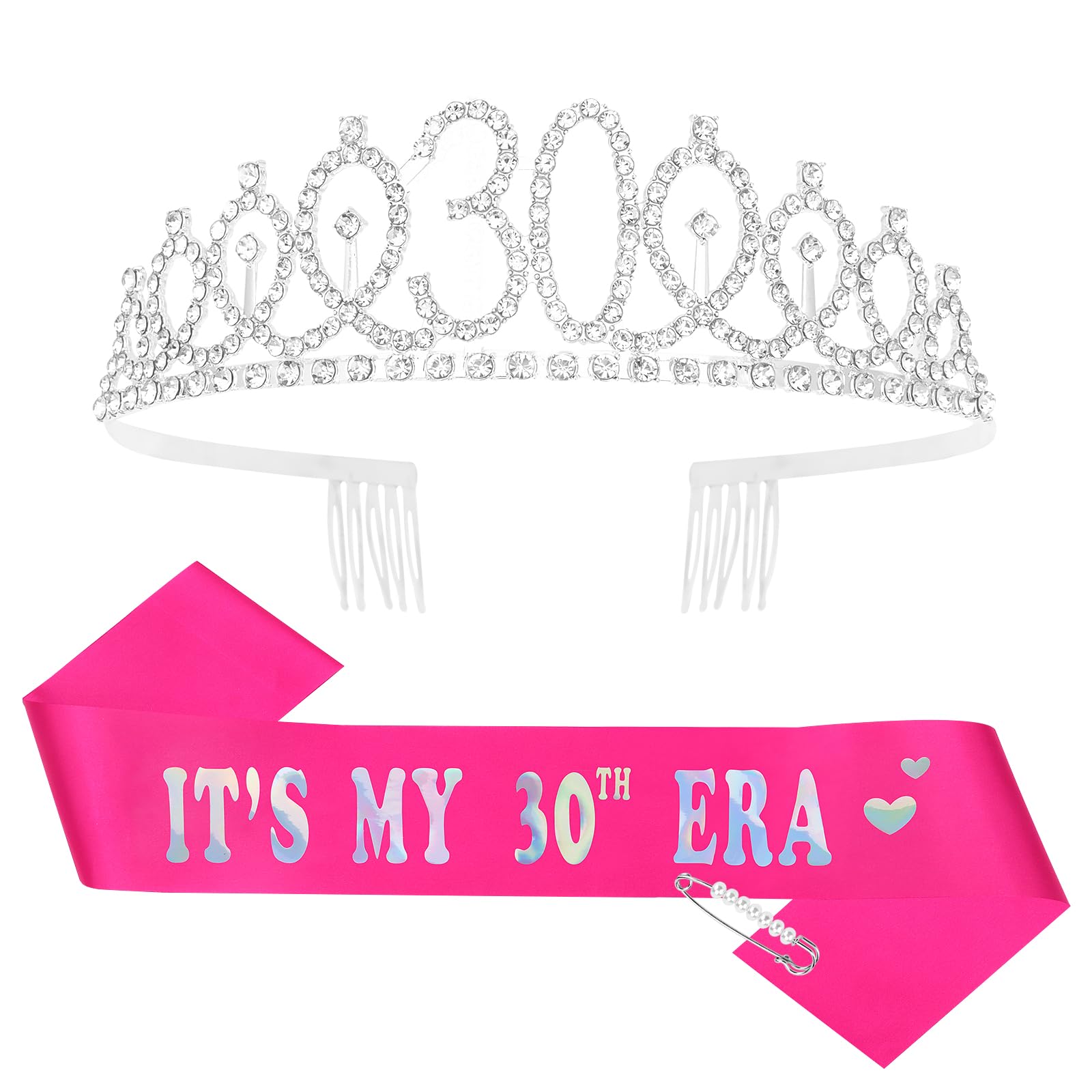 Casoty 30th Birthday Sash and Tiara, 30th Birthday Decorations for Women, Crown and Sash Set, Party Favors Supplies for Women, Gifts for Her