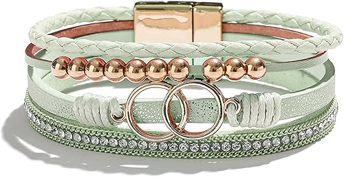 Long tiantian Heart Leather Bracelets for Women Boho Western Jewelry for Women Cowboy Vintage Jewelry PinkRed Wrap Cuff Bracelets Valentines Day