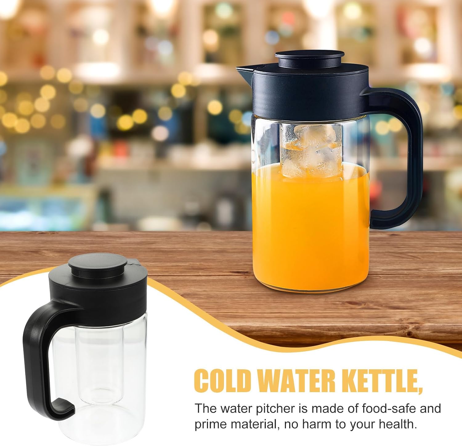 Glass Water Pitcher 1000ml Black with Lid for Home Tea Storage