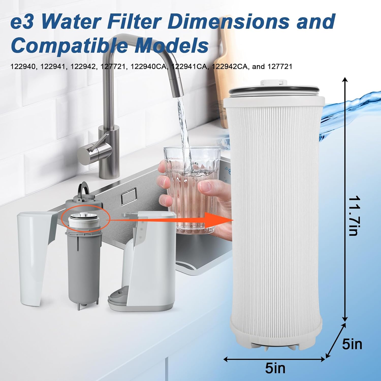 122943 e3 Water Filter Compatible with Amway eSpring Water Purifier - Adsorbs Bad Odors & Lead, Chlorine, Keeps Essential Minerals, Lasts 1 year or filters 1,320 gal