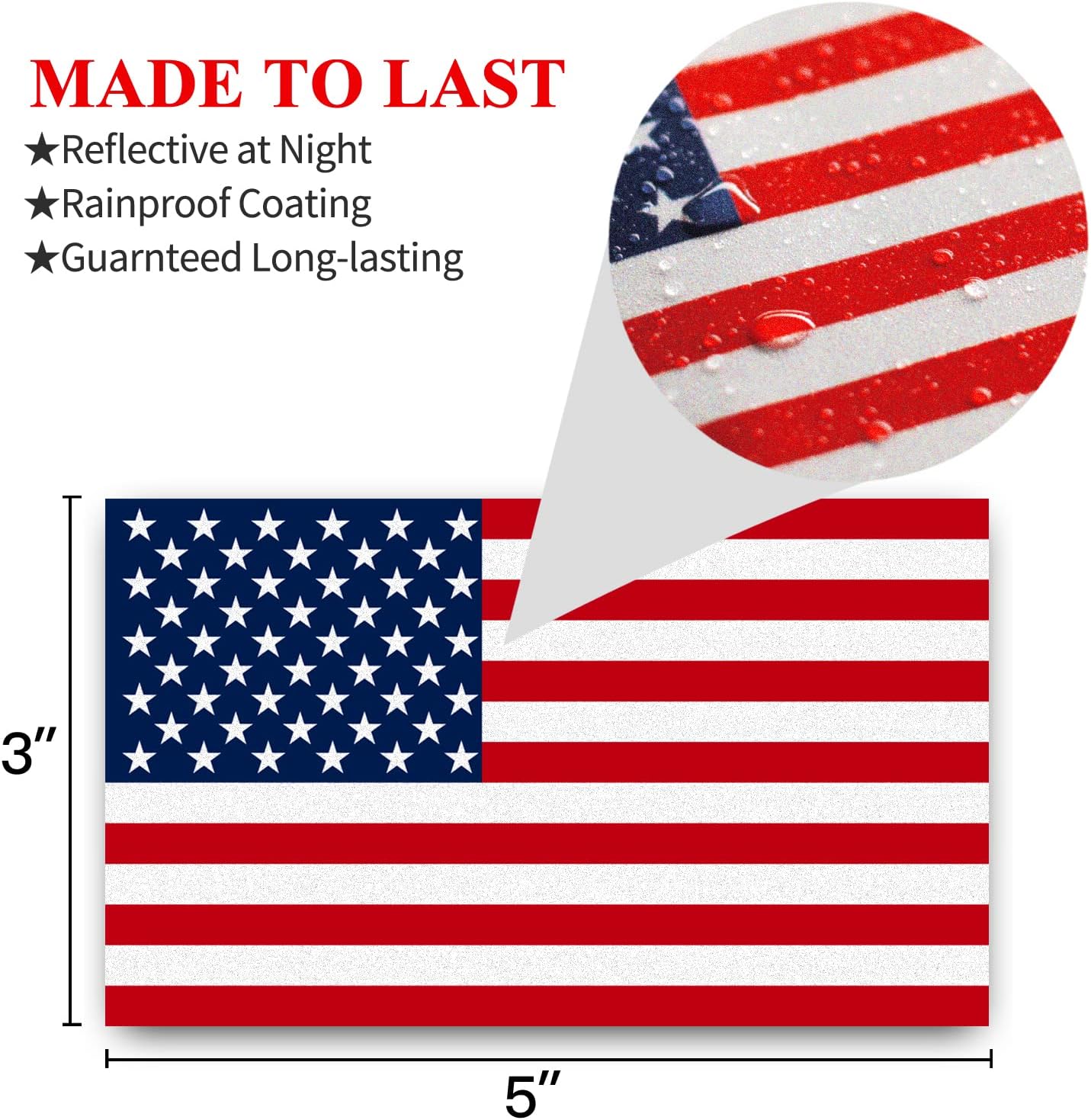 ANLEY 5" X 3" American US Flag Decal 4Pcs (2 Forward & 2 Reversed) - Patriotic Stars Reflective Stripe USA Flag Car Stickers - Support US Military - 4 Pack Set