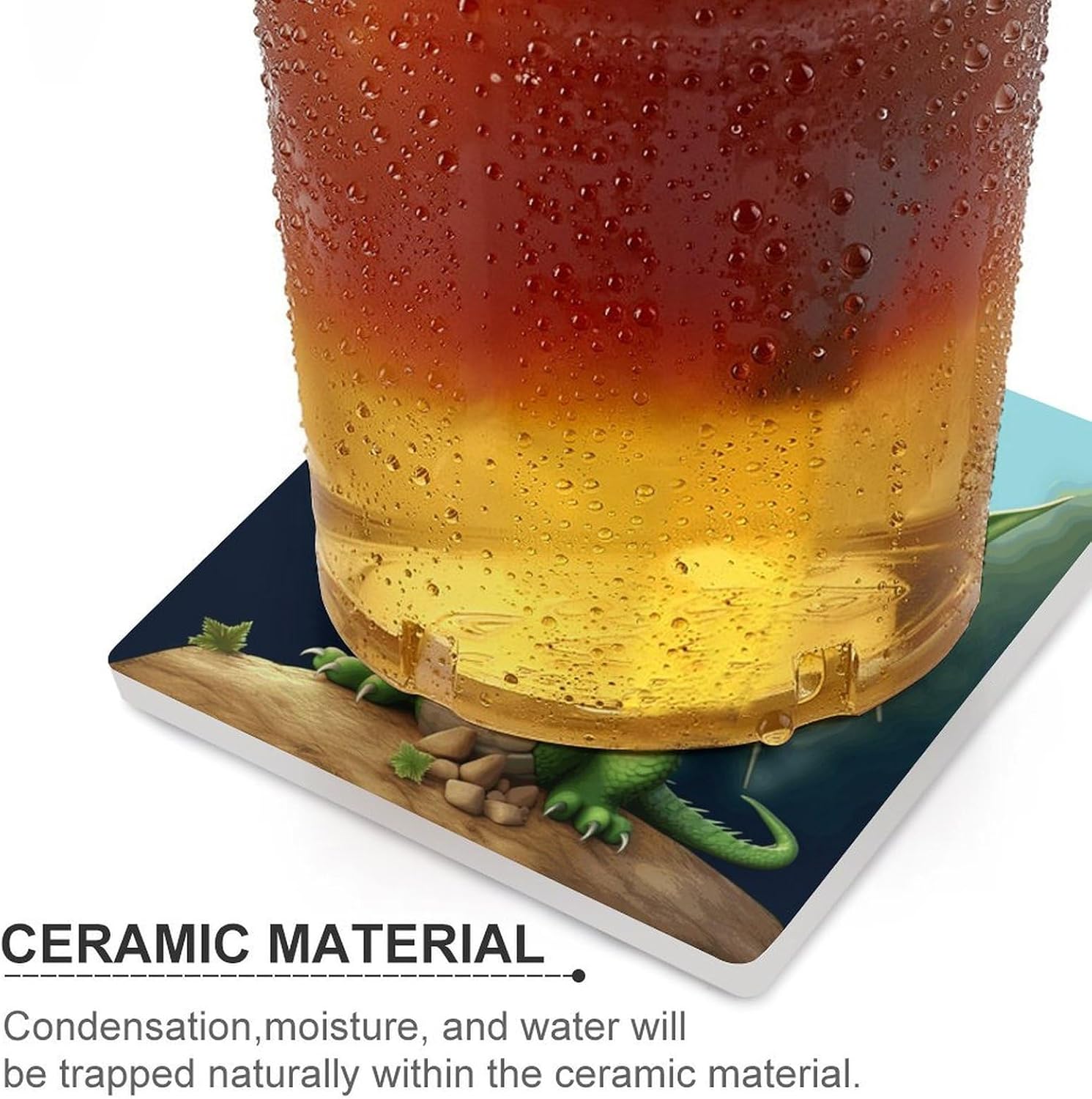 Dragon Cute Coasters Absorbent Ceramic Coasters for Drinks Coaster with Cork Backing for Table Protection Square Drink Cup Mat Modern Style Coaster for Coffee Table