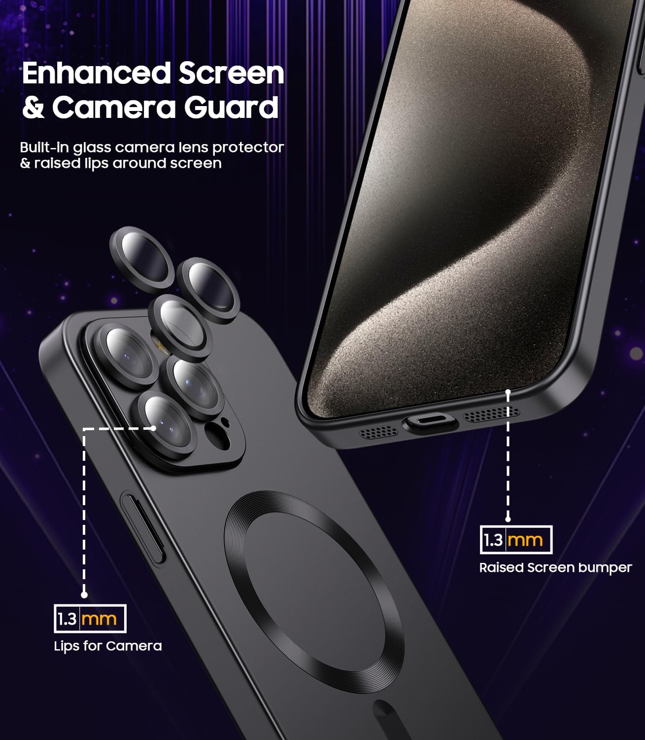 LEKEVO Magnetic for iPhone 15 Pro Case [Compatible with MagSafe][Built-in Camera Lens Protector] Slim Soft Silicone Bumper Shockproof Metallic Shine Phone Case (Black) image 3