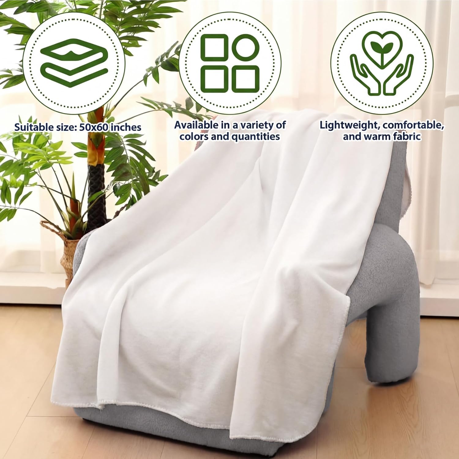 Newwiee 48 Pcs Fleece Throw Blankets Bulk 50'' x 60'' Oeko-tex Standard 100 Certified Spring Outdoor Wedding Guest Blankets Lightweight for Sleepover Donation Lap Pet Sofa Home (White) - Image 6