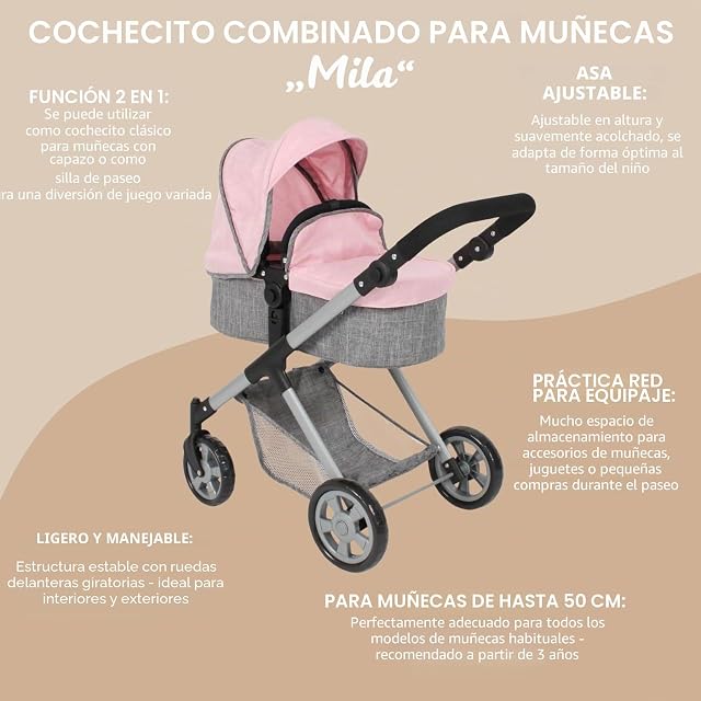 Foto 2 de 8 de Bayer Chic 2000 Cochecito de Muñecas 2en1 Mila - Capazo y Silla Reversible