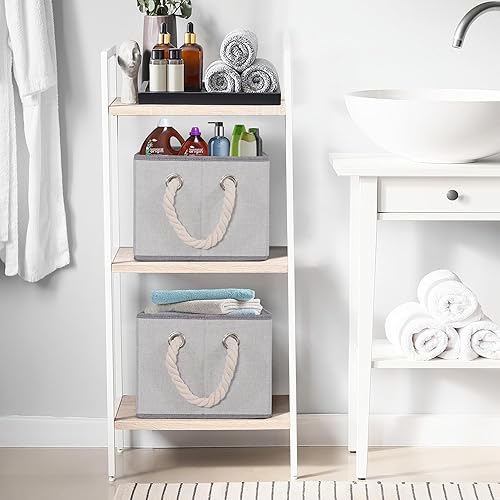 Miniatura 6 de Contenedores de almacenamiento plegables con asas, cestas de almacenamiento decorativas para organización de estantes, cajas de almacenamiento