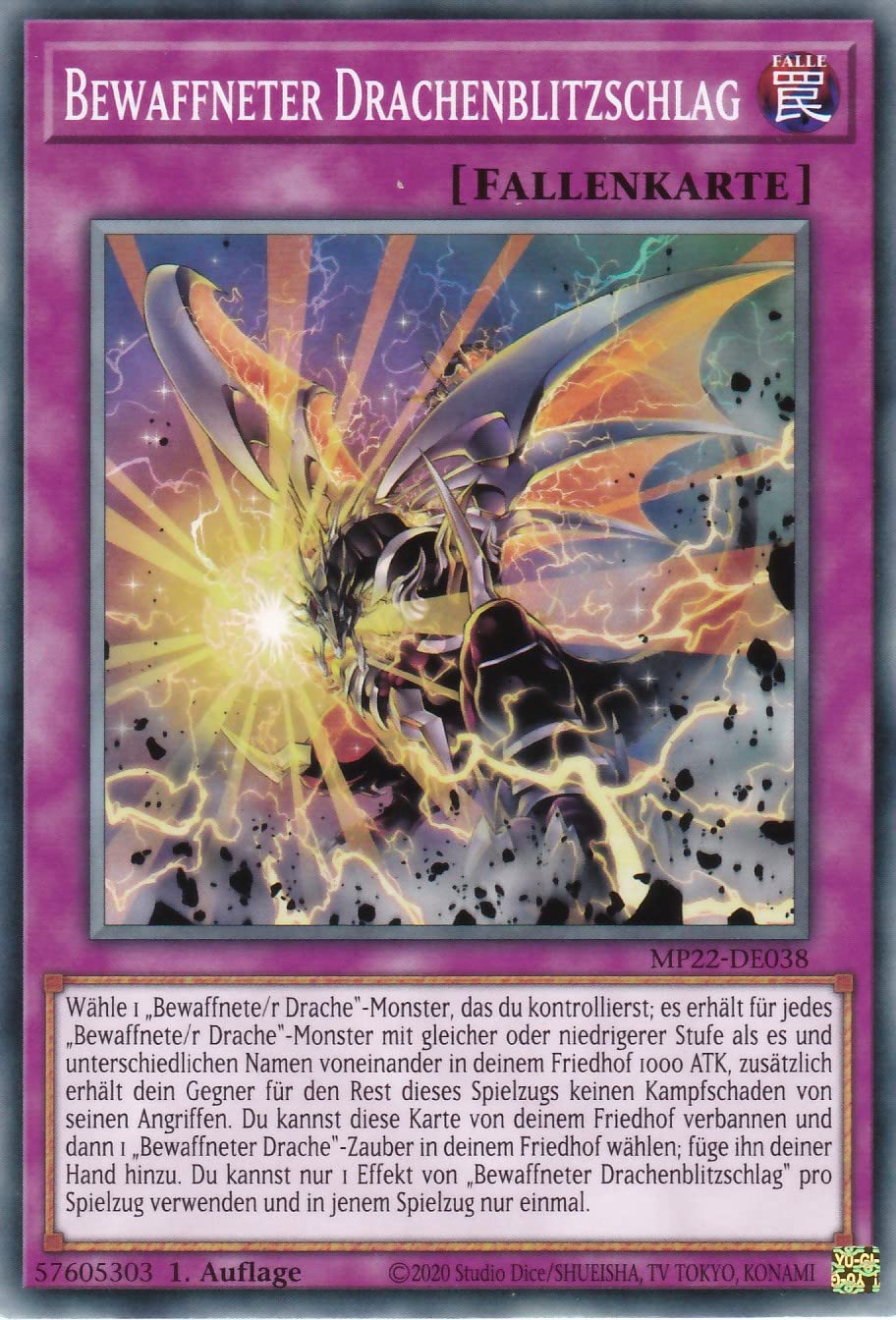 Yu-Gi-Oh! Sammelkarte 'Bewaffneter Drachenblitzschlag' - Common, Deutsch, 1. Auflage, Inkl. Ultrapro Toploader