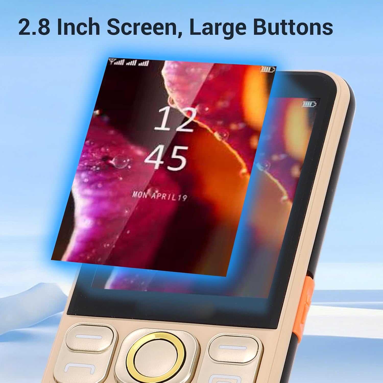 Yunseity 2G Unlocked Multifunctional Seniors Phone with 2.8 Inch Screen Large Buttons 3 SIM Card Slots SOS MP3 Bluetooth FM for Emergency Calls Long Standby (Gold)