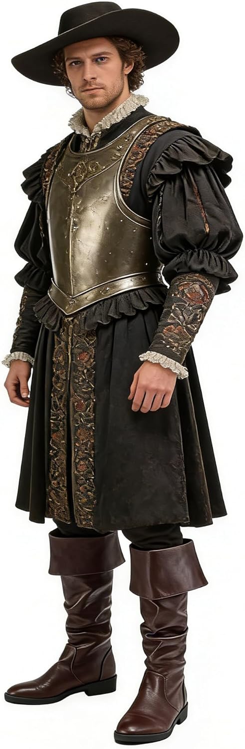 Men’s Medieval Renaissance Boots Vintage Slouch Knee High Boots Pirate Cosplay Boots for Halloween Party Black Brown