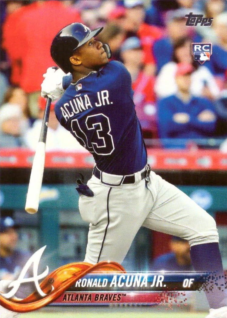 2018 Topps Baseball #698 Ronald Acuna Jr. Rookie Card - Super Short Print SSP Bat Head Down