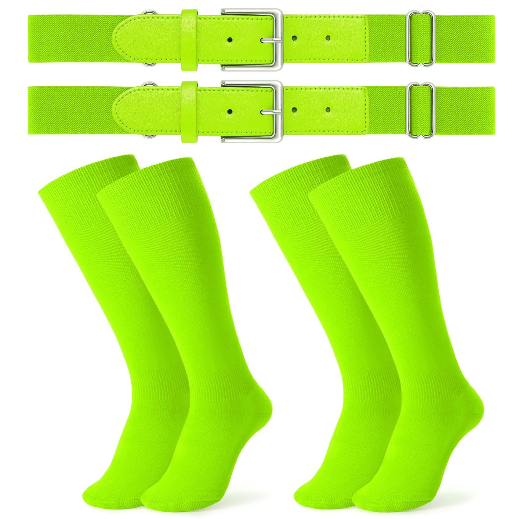 JASGOOD 2 Pack Baseball Socks and Belt Combo Set Softball Socks and Belts Elastic Waist Belt for Youth and Adult Boys