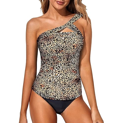 Tempt Me Two Piece Tankini Bathing Suits for Women One Shoulder Swim Top with Bottom Swimsuits
