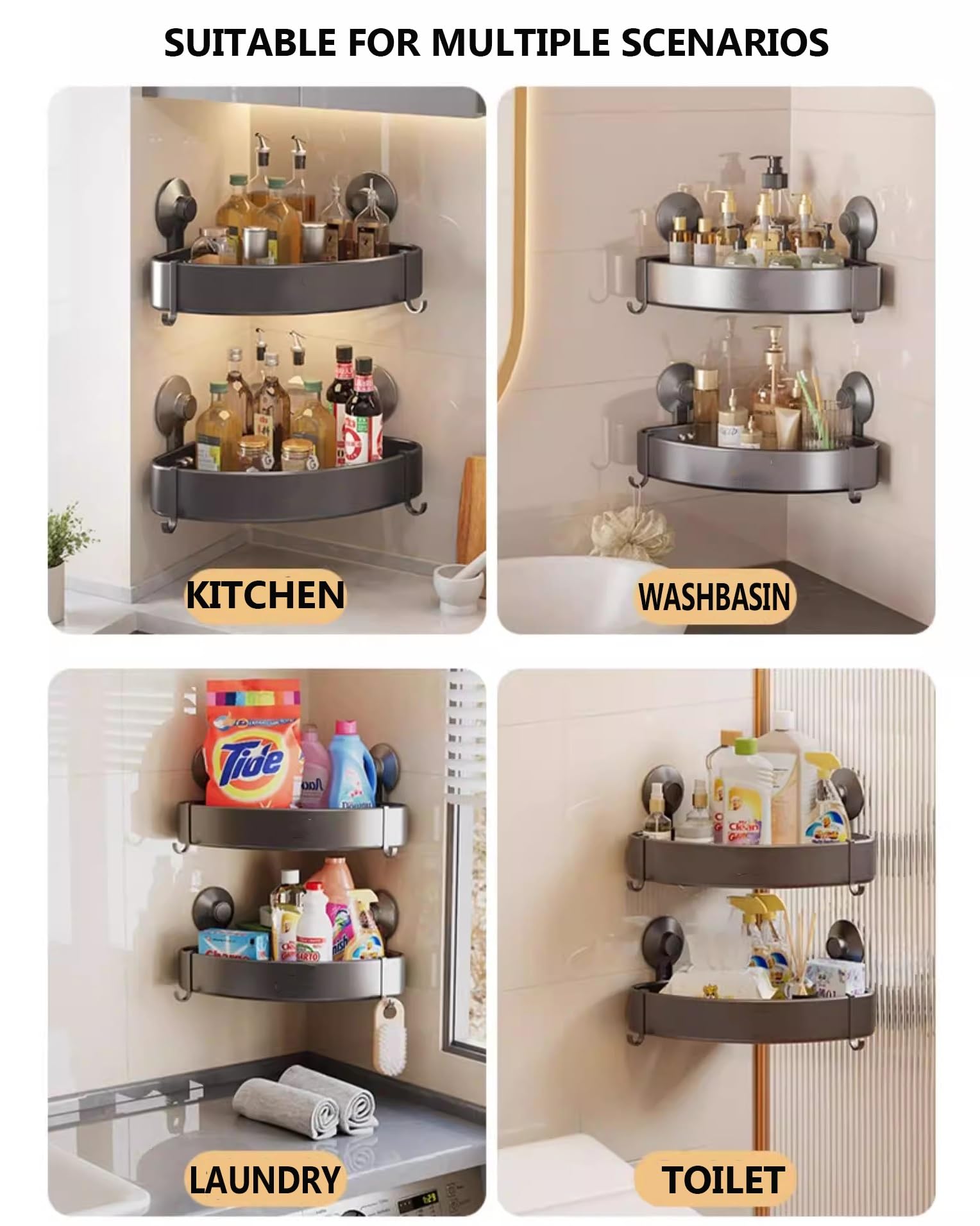 Estante Ducha Esquina Rinconera, Estante ducha sin taladrar, Organizador Baño Acero Inoxidable, para ducha, cocina, baño(28.6 * 4.6)