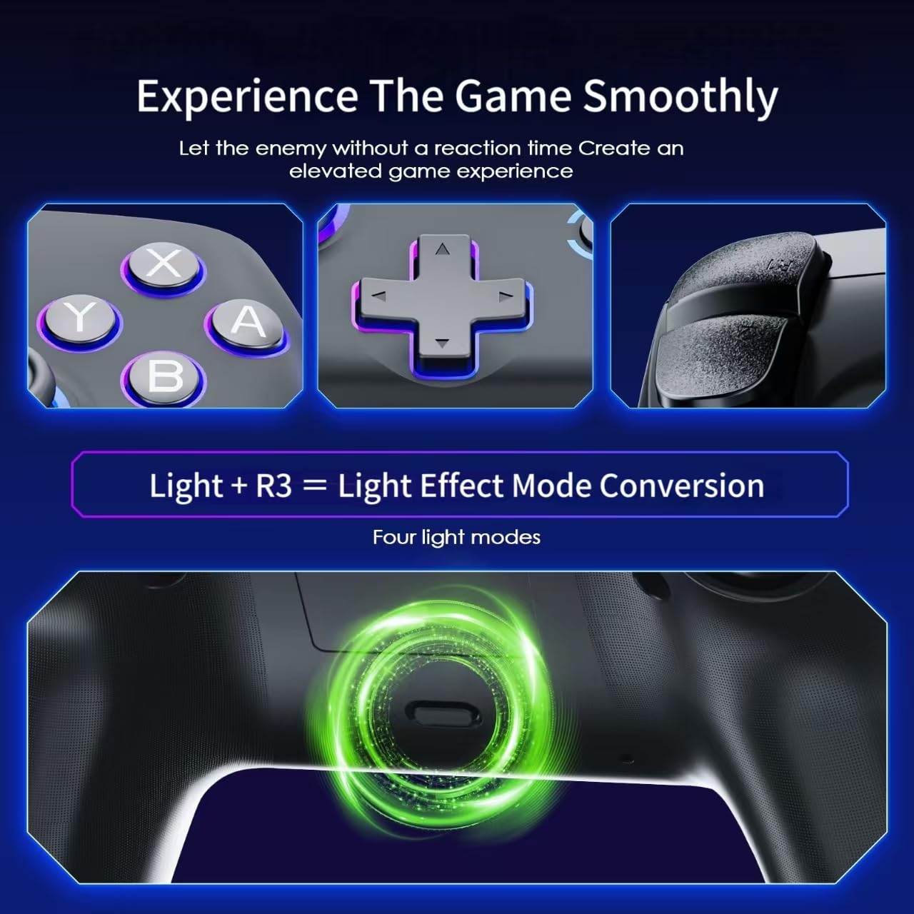 JUNHUAN Wireless Pro Controller for N-Switch/Lite/OLED with Hall Triggers/Wakeup/7 Color RGB/Dual Vibration/6-Axis Gyros/Turbo, Compatible with PC/Android/iOS (Onyx Black-Switch) 4 71qQLPua eL. SL1280