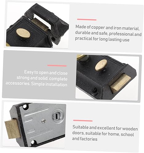 Miniatura 5 de KONTONTY 1 juego de cerraduras de puerta de madera vintage, manija de puerta con cerradura, cerradura de cilindro, cerraduras de perno muerto para
