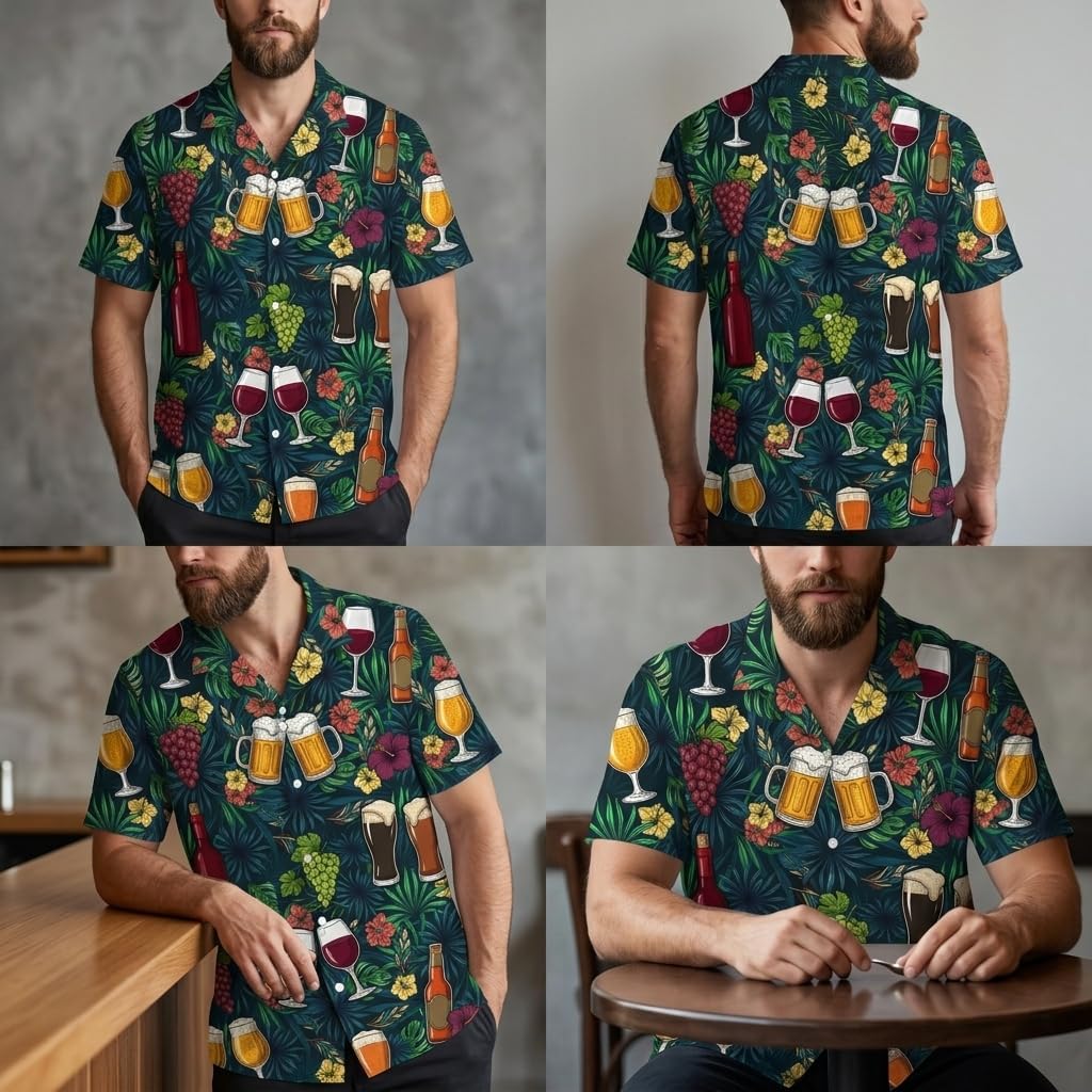 Alcohol Short Sleeve Button Down Hawaii Shirt, 3D Hawaiian Shirt, Beer Hawaiian Shirt for Men TAHW20