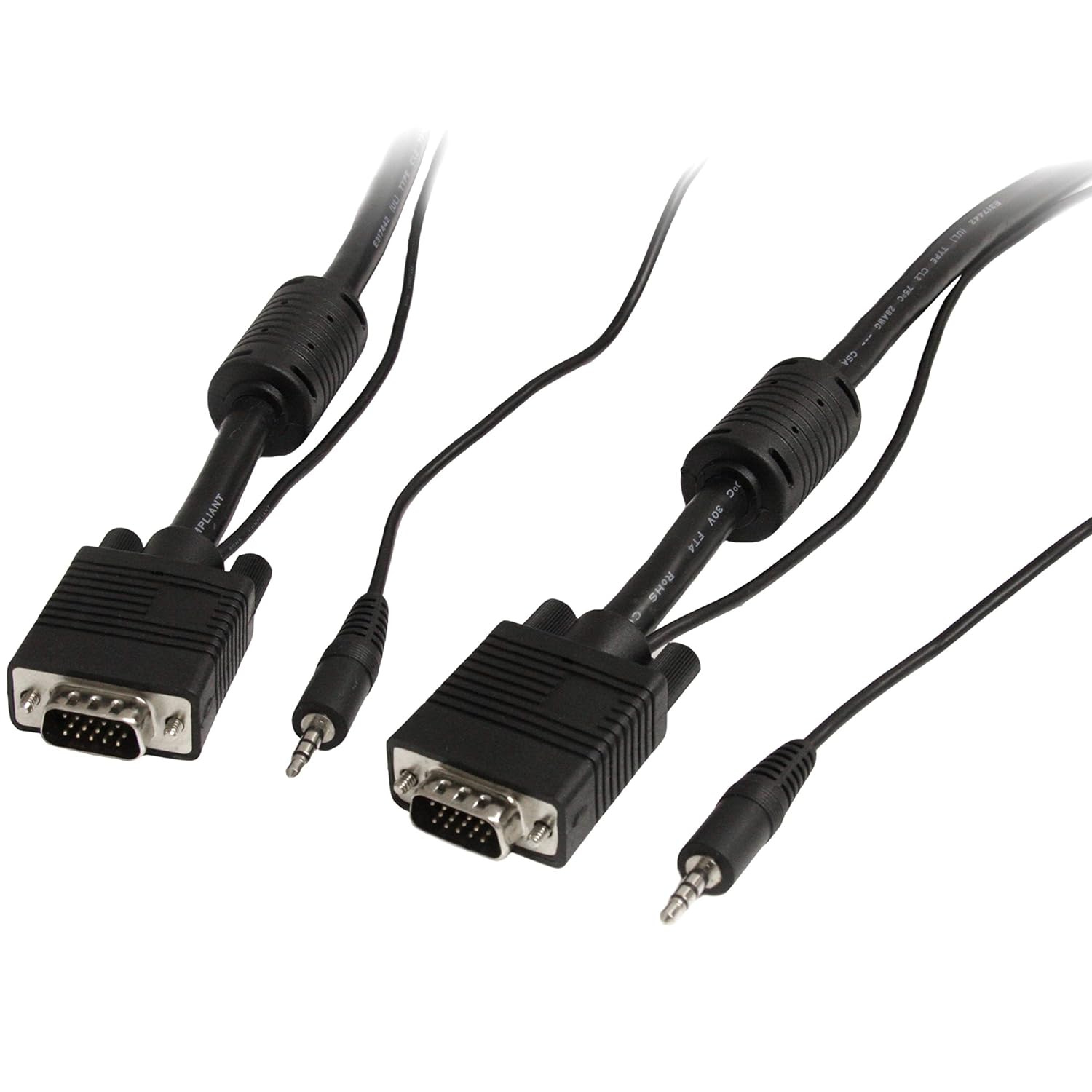 StarTech.com 15m Coax High Resolution Monitor VGA Video Cable with Audio HD15 M/M - VGA Extension Cable - HD15 to HD15 Cable (MXTHQMM15MA), Black