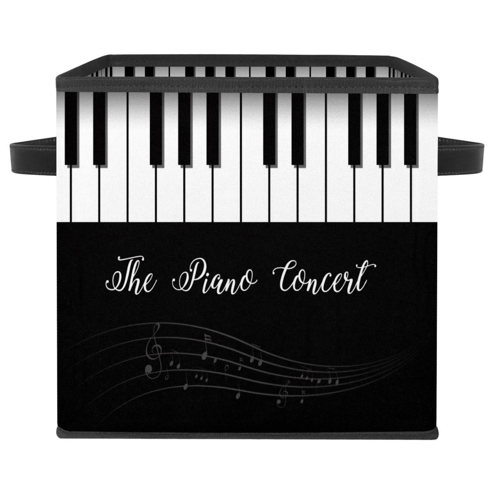 Panier de rangement en tissu au motif notes de musique rétro avec poignées de transport