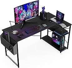 BEXEVUE Corner Gaming Desk, 100 x 70 cm Small L-Shaped Table Desk Shelves Storage, Reversible Angle Gaming Computer Desk for Study, Work Room, Black