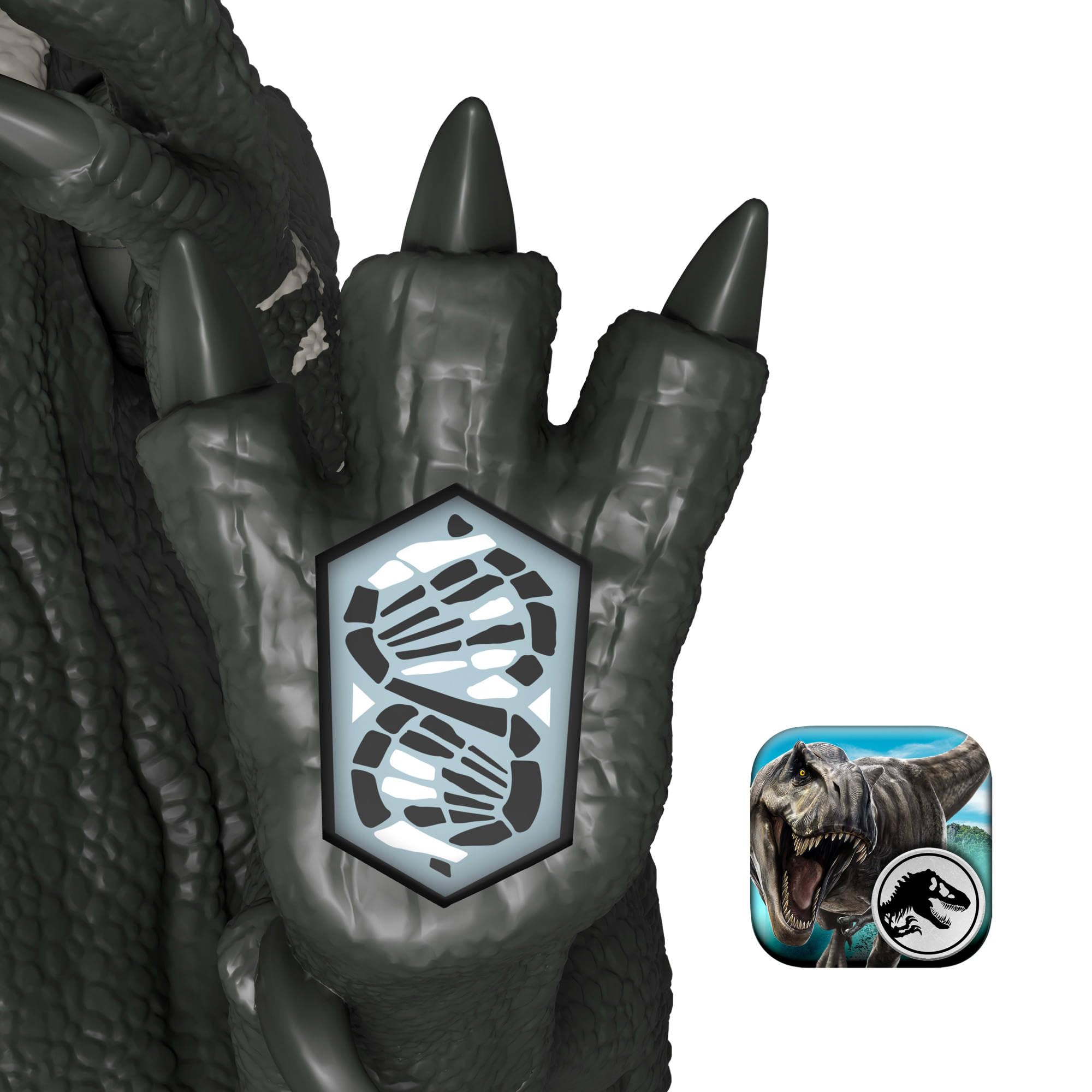 Mattel Jurassic World: El Renacer, Grandes embestidas Quilantaisaurio Figura de dinosaurio de juguete de especie grande, con 2 embestidas, juego digital, JGB95