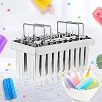 Vista 8 de WICHEMI Moldes comerciales de paletas de acero inoxidable, moldes para paletas de hielo, 20 unidades, molde de paletas de hielo, molde para hacer