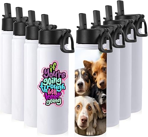 Miniatura 20 de Volhoply Botellas de agua aisladas de 22 onzas con tapa con popote, botella deportiva de acero inoxidable con asa, tazas de agua de metal al vacío