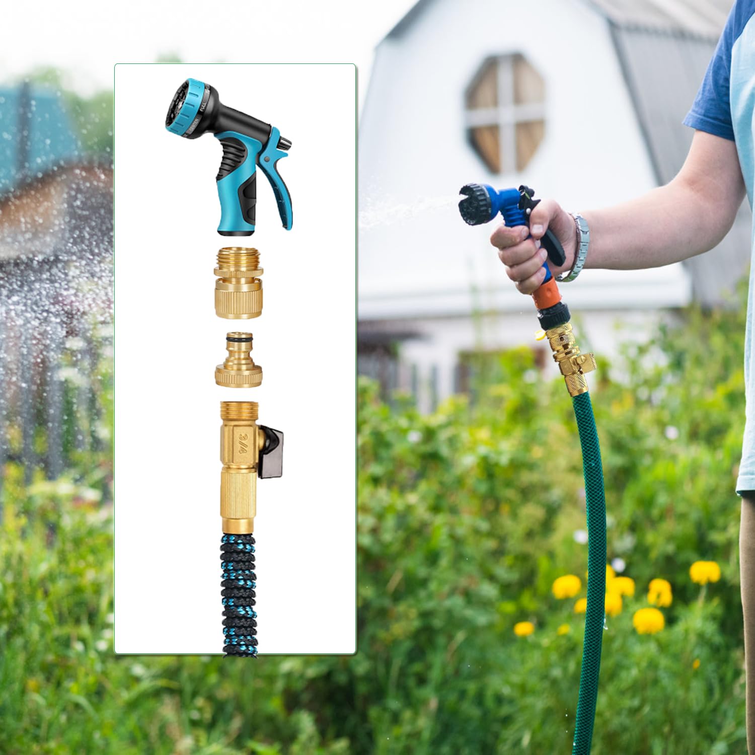 Set di connettori rapidi per tubo da giardino, in ottone massiccio, filettatura da 3/4 pollici, facile da collegare, senza perdite, maschio e femmina, 6 set