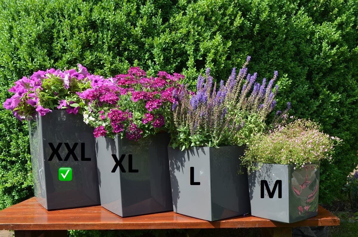 MelTom Vaso da fiori XXL con sistema di irrigazione in plastica lucida bianca con inserto rimovibile, 40 x 40 x 75 cm
